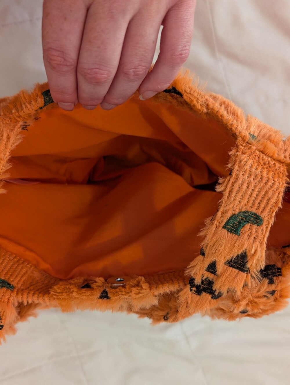 World Market Fuzzy Jack O Lantern Pumpkin Tote Bag - Picture 5 of 5